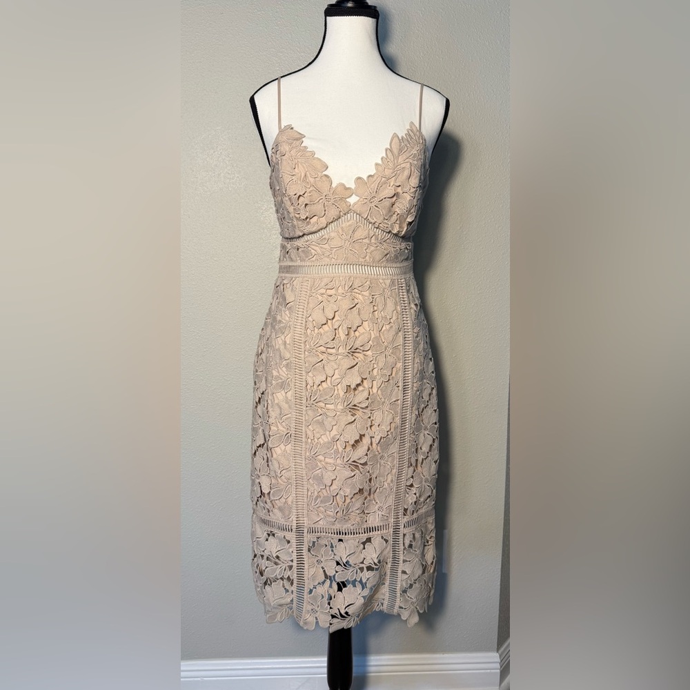 Bardot Tan Gold Sweetheart Sheath Midi Dress